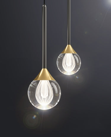 Close-up of the crystal globes on the 12-light model, capturing their sparkling effect.